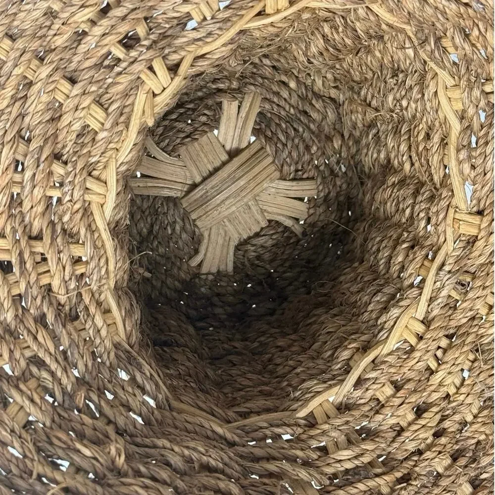 Vintage Wicker Pedestal Basket with Handle Rustic Farmhouse Decor